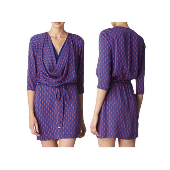Diane Von Furstenberg Rachael Size 6 Purple Red Silk Cowl Neck Dress - Picture 1 of 11